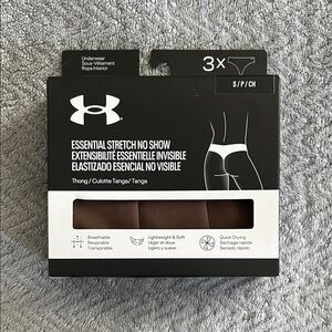 NWT Under Armour Essential Stretch No Show Thong Brown (3-Pack) Size Small